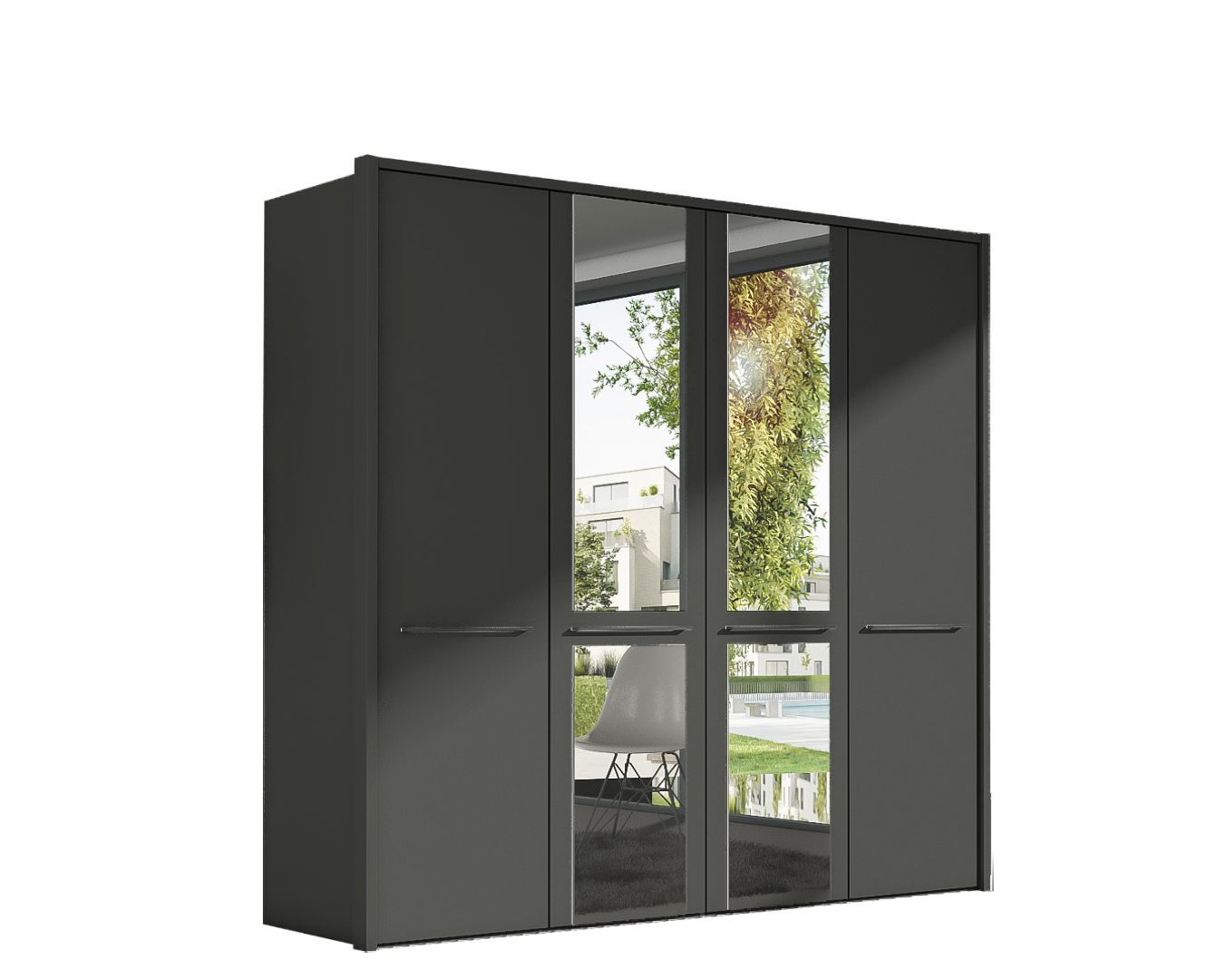 Oakwood Wiemann Cairns Graphite & Mirrored Front Hinged Door Wardrobe - 200CM