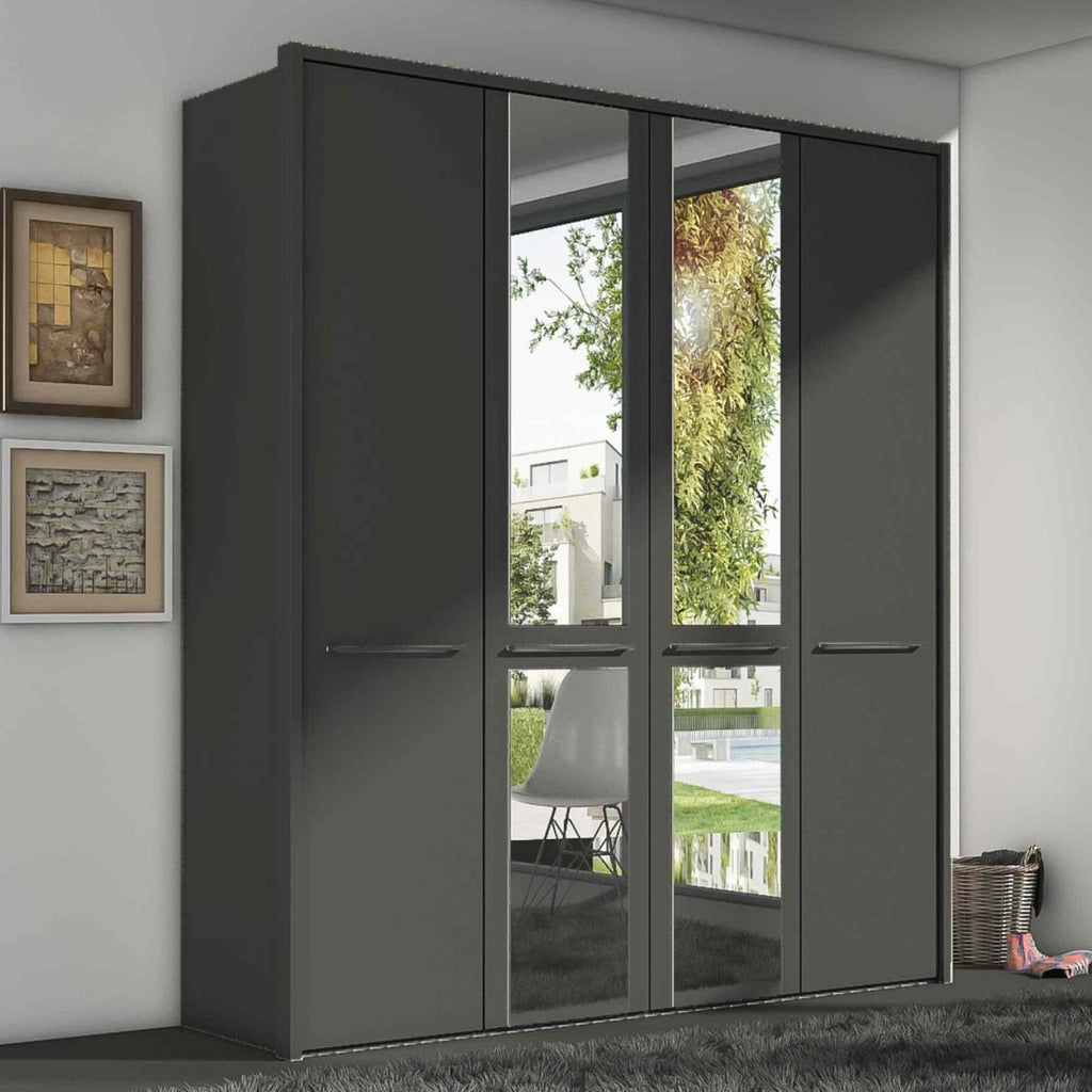Oakwood Wiemann Cairns Graphite & Mirrored Front Hinged Door Wardrobe - 200CM
