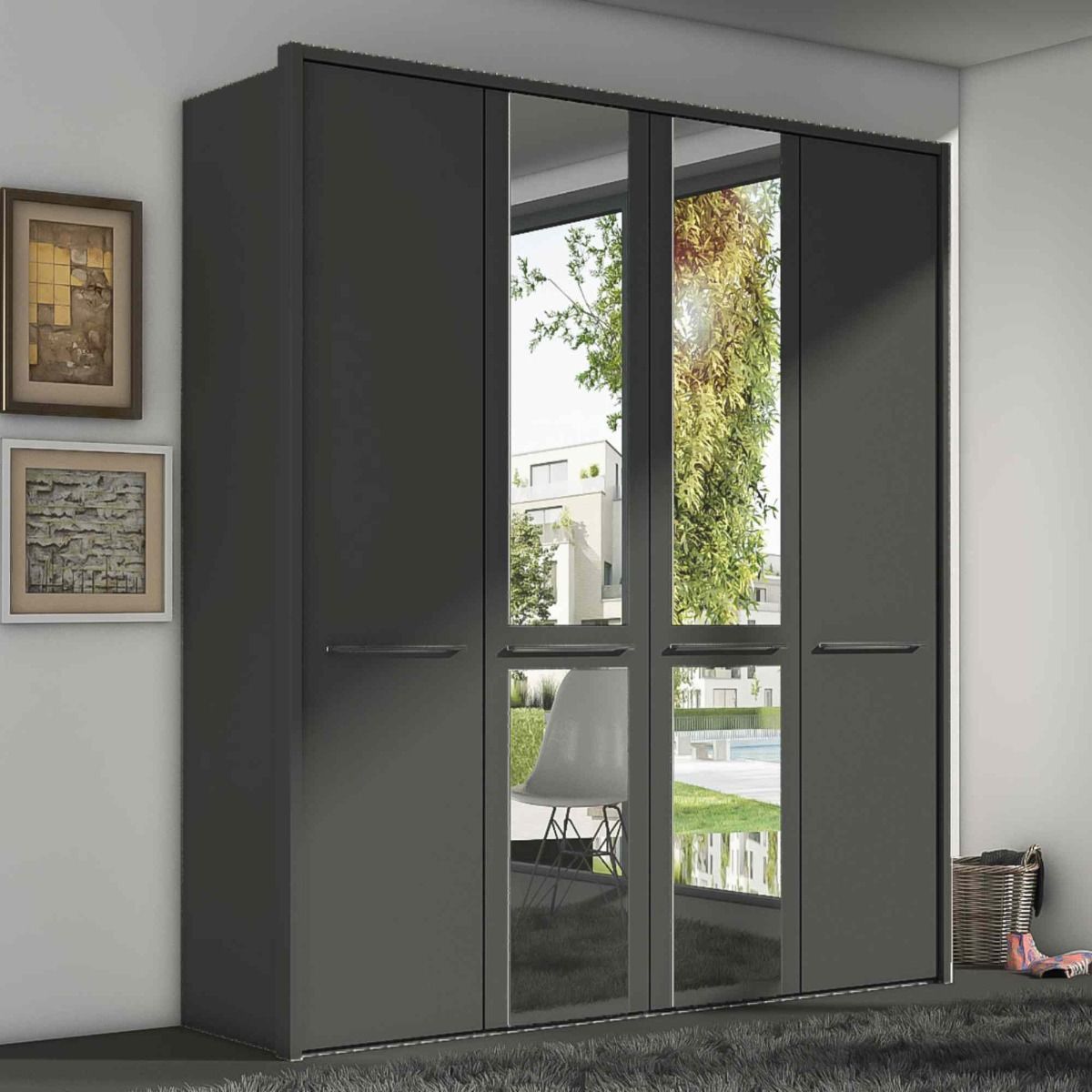 Oakwood Wiemann Cairns Graphite & Mirrored Front Hinged Door Wardrobe - 200CM
