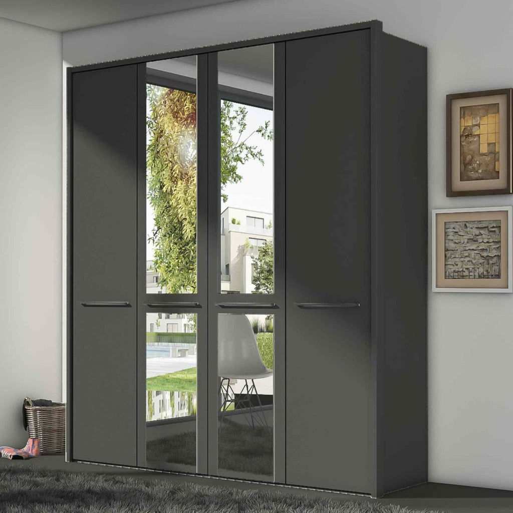 Oakwood Wiemann Cairns Graphite & Mirrored Front Hinged Door Wardrobe - 200CM
