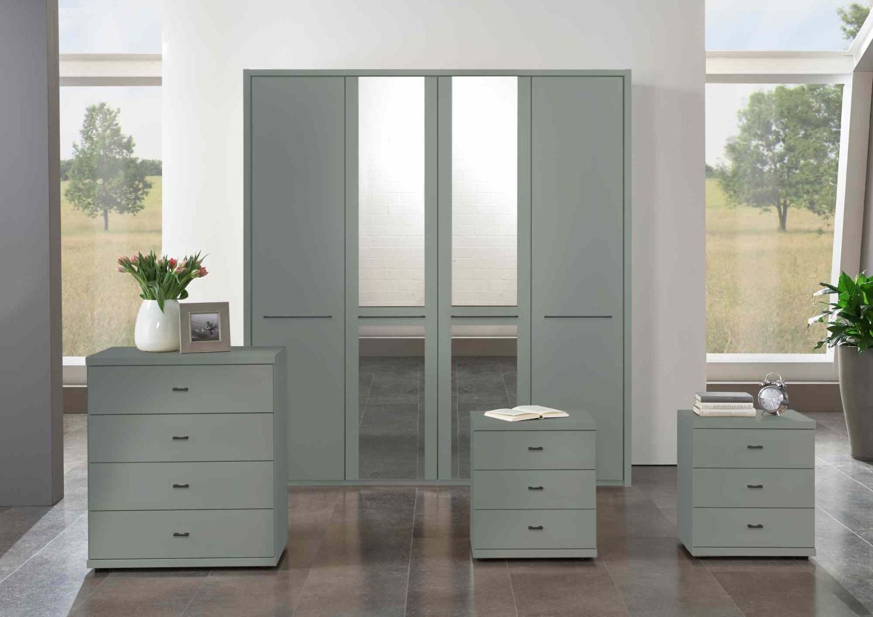 Oakwood Wiemann Cairns Sage Green & Mirrored Front Hinged Door Wardrobe