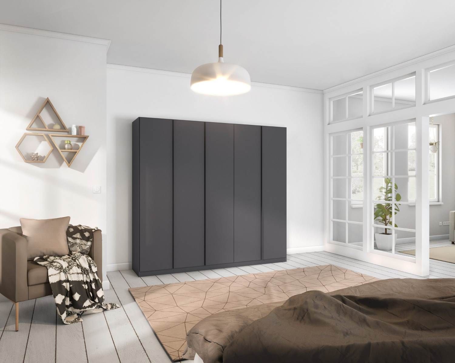 Oakwood Rauch Monostar Metallic Grey 5 Door Hinged Wardrobe W226CM