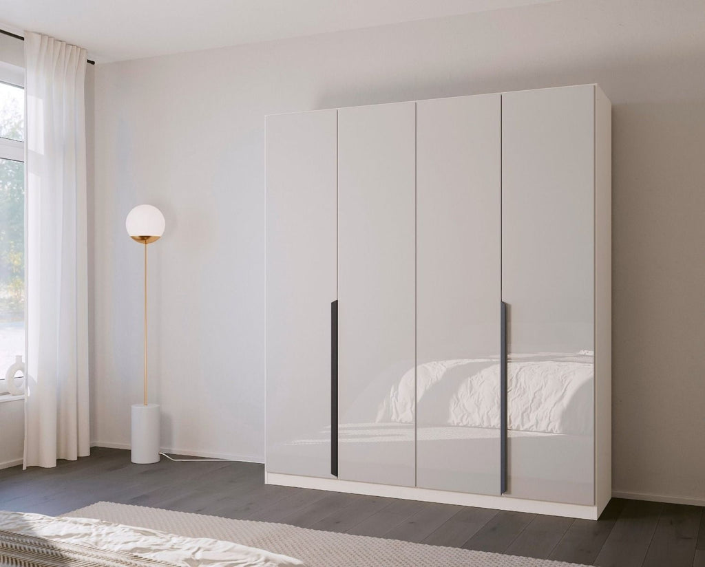 Oakwood Rauch White Glass Modern Quadra Spin 4 Door Hinged 181CM Wardrobe