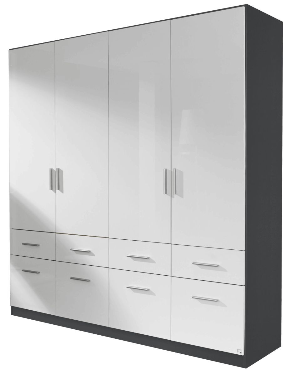 Oakwood Rauch Celle Metallic Grey and High Polish white  Front 4 Door Hinged combi Wardrobe