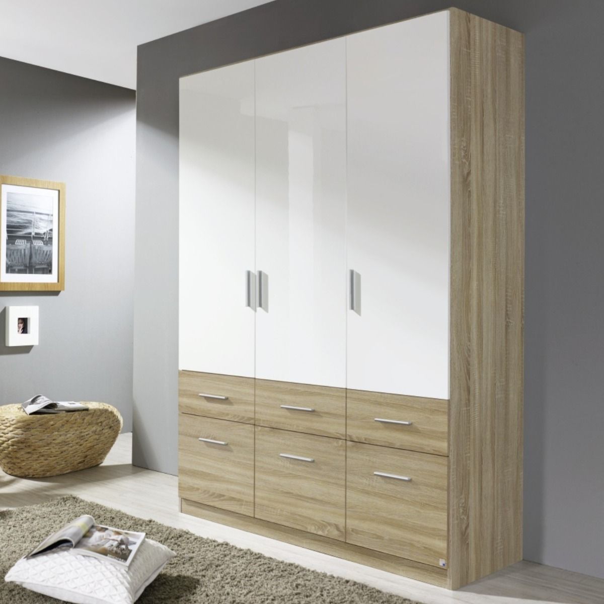 Oakwood Rauch Celle Extra High Gloss 3 Door Hinged Combi Wardrobe