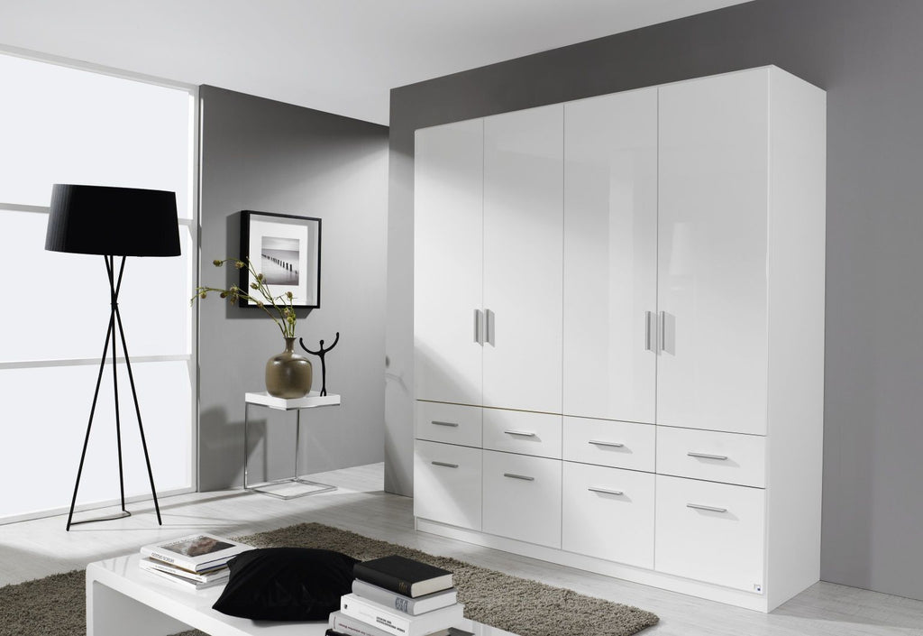 Oakwood Rauch Celle Metallic Grey and High Polish white  Front 4 Door Hinged combi Wardrobe