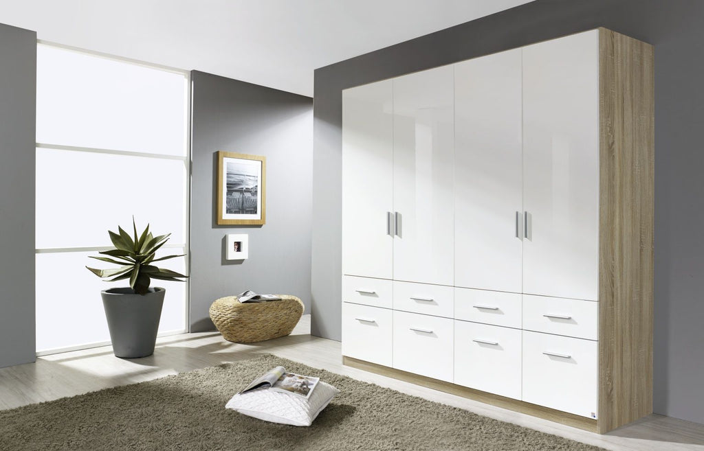 Oakwood Rauch Celle High Gloss Soft Grey Front Hinged Door Combi Wardrobe