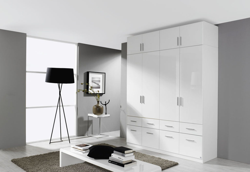 Oakwood Rauch Celle Metallic Grey and High Polish white  Front 4 Door Hinged combi Wardrobe