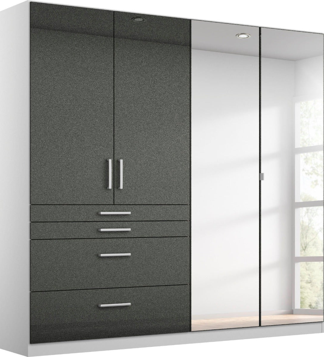 Oakwood Rauch Homburg High Gloss Effect Grey 4 Door Hinged Combi Wardrobe