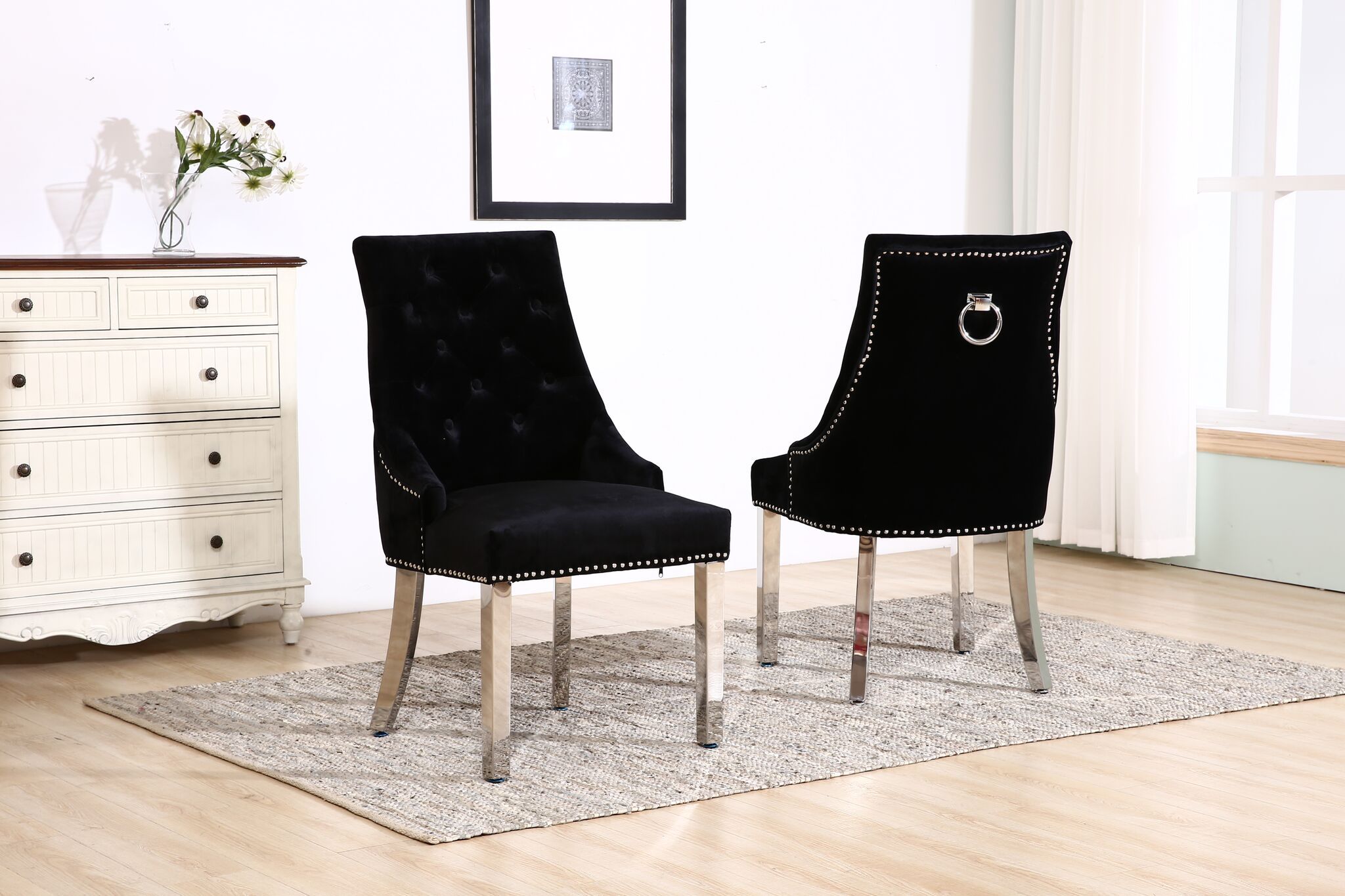 Oakwood Knightsbridge Black Knockerback Plush Velvet Dining Chair