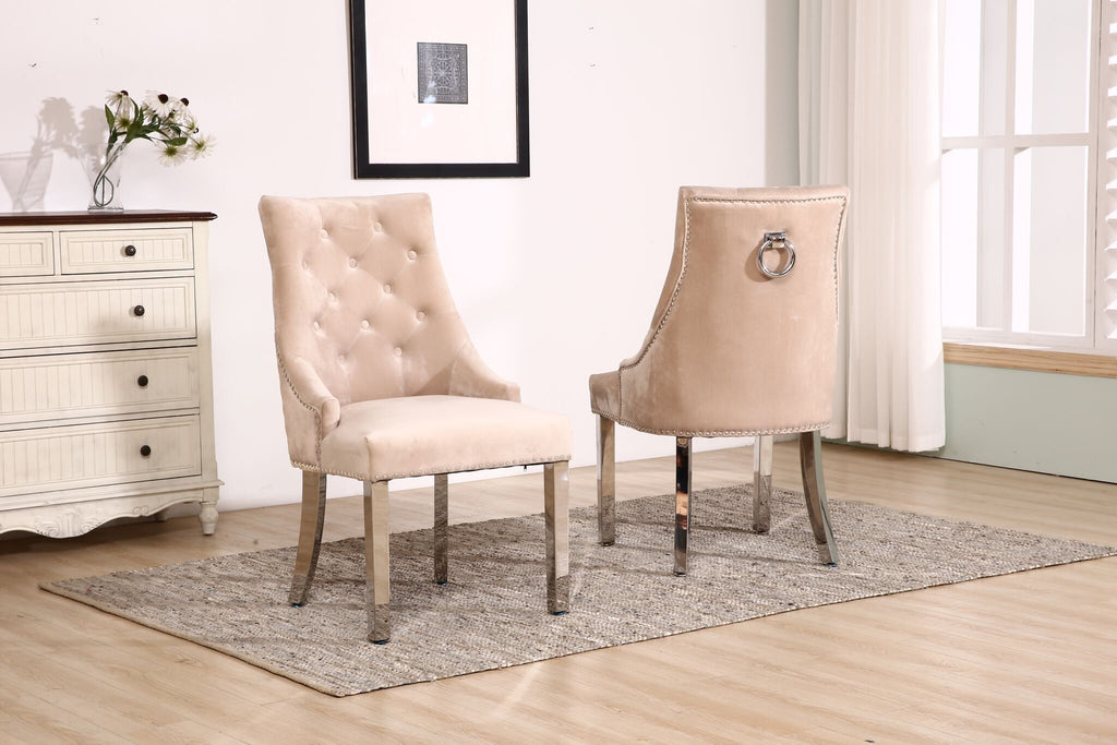 Oakwood Knightsbridge Plush Velvet Cream Ring Knockerback Dining Chair