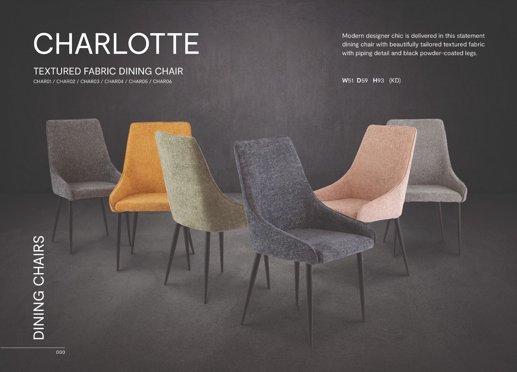 Oakwood Coral 1.8m Grey Sintred Stone Dining Table with Charlie Dining Chair