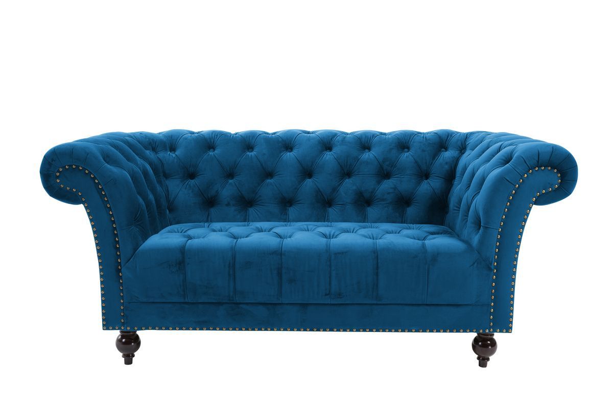 Oakwood Montana Midnight Blue Plush Velvet Chesterfield Sofa
