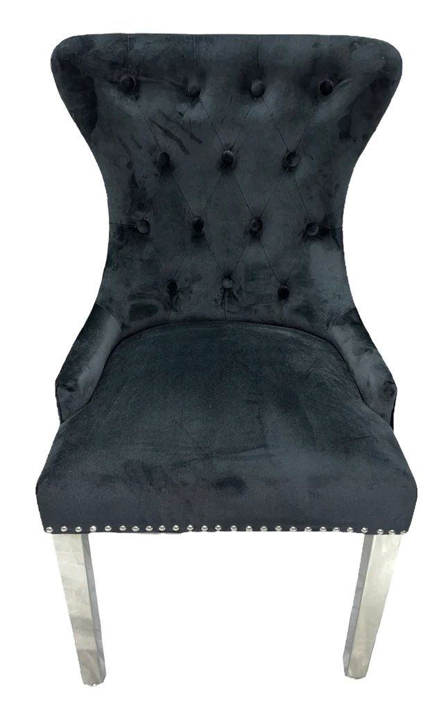 Oakwood Cheshire Black Lion Knockerback Plush Velvet Dining Chairs
