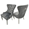 Oakwood Cheshire Dark Grey Lion Knockerback Plush Velvet Dining Chairs