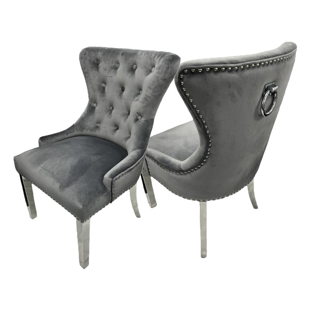 Oakwood Cheshire Dark Grey Ring Knockerback Plush Velvet Dining Chairs