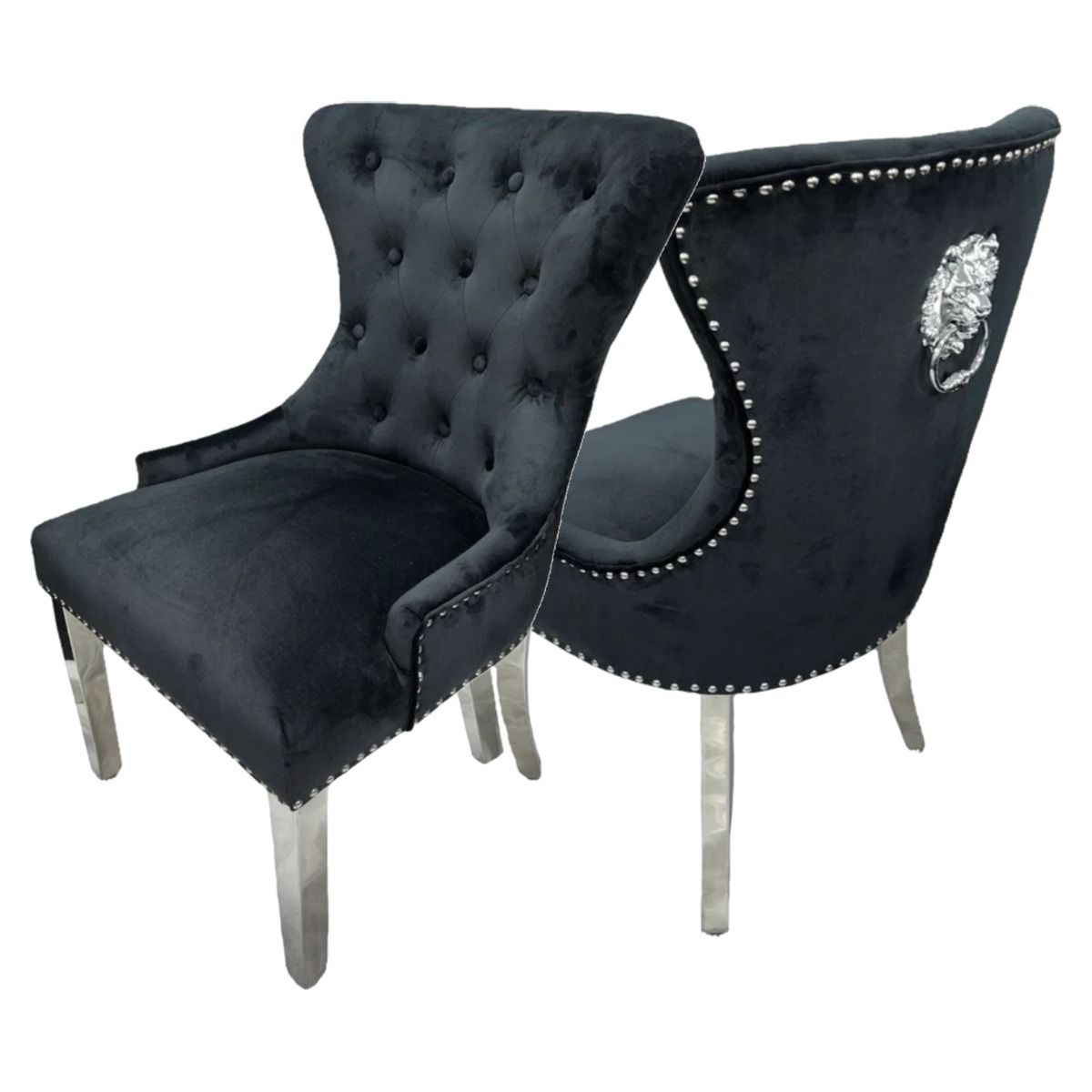 Oakwood Cheshire Black Lion Knockerback Plush Velvet Dining Chairs