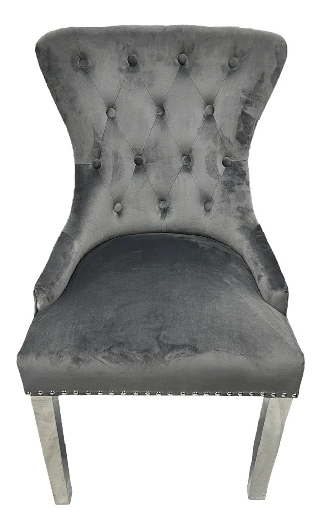 Oakwood Cheshire Dark Grey Ring Knockerback Plush Velvet Dining Chairs