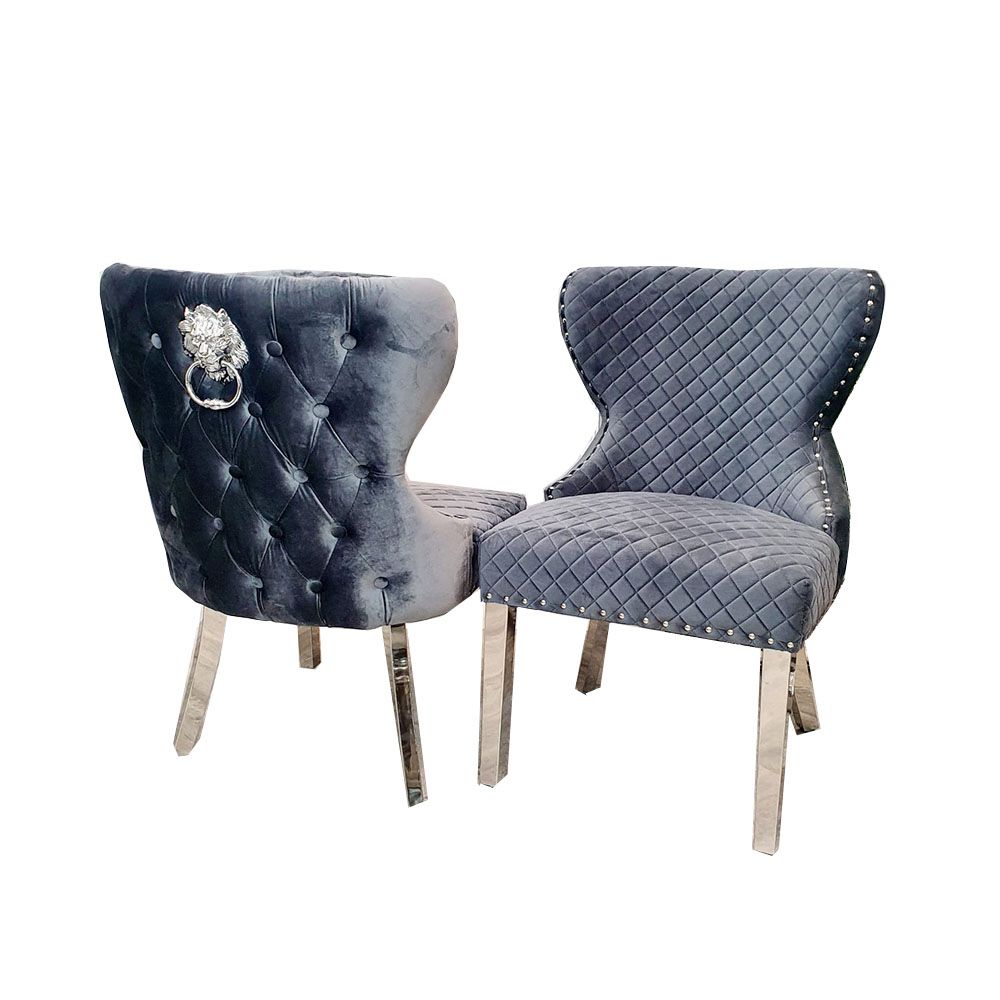 Oakwood Arianna 1.8m Grey Marble Top Dining Table With 4 Lewis Shimmer Chairs