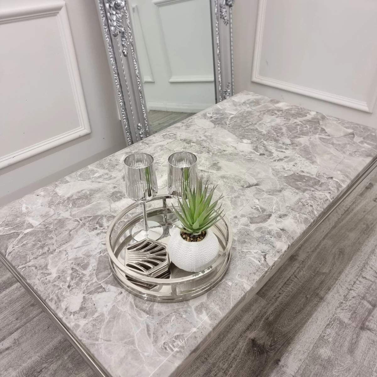 Oakwood Chelsea 1.6M Mix Grey Marble Top Dining Table