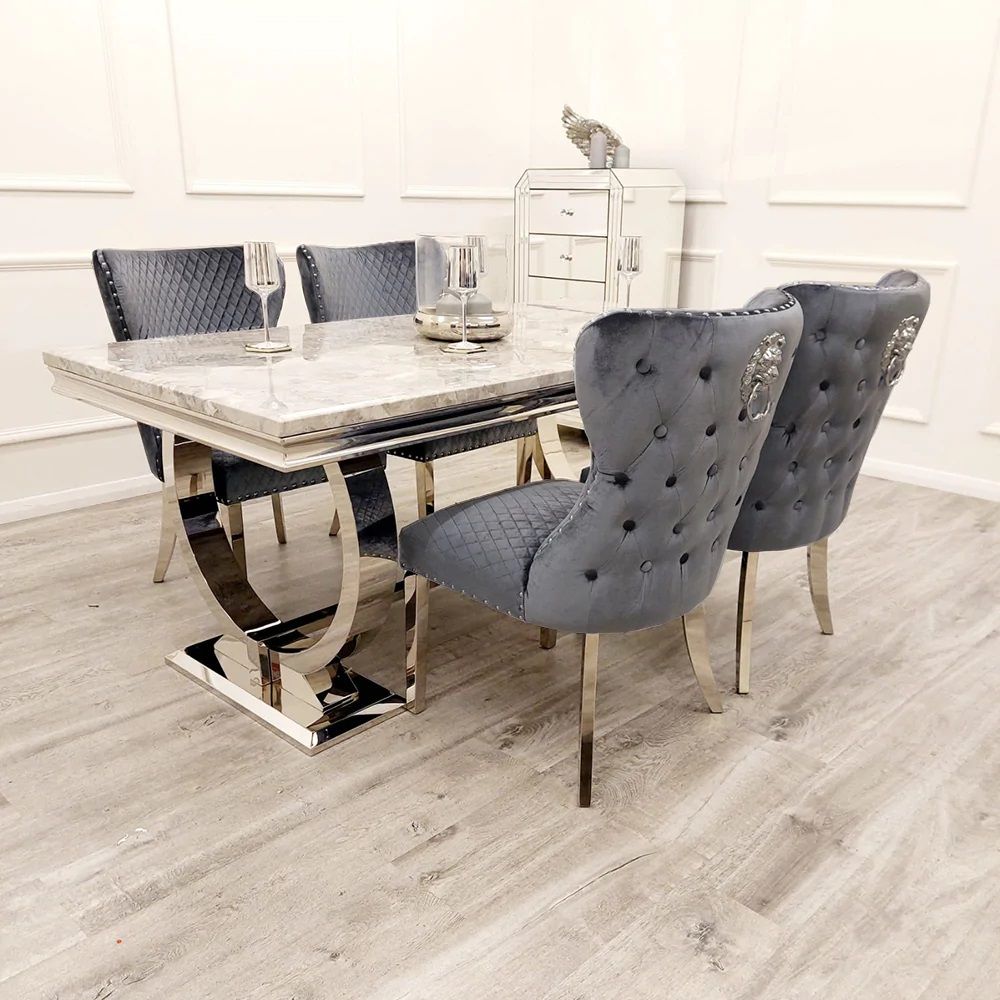 Oakwood Arianna 1.8m Grey Marble Top Dining Table With 6 Lewis Shimmer Chairs