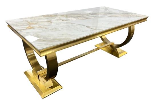 Oakwood Arianna 1.8M Gold Dining Table With 6 Lion Knocker back Dining Chairs
