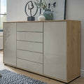 Oakwood Wiemann Quito Bianco Oak And Champagne Glass 2 Door 5 Drawer Combination Dresser