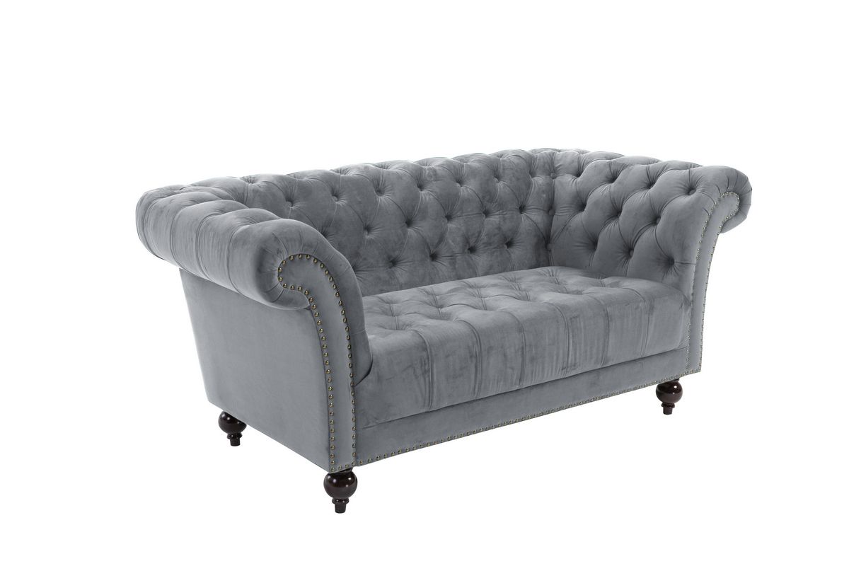 Oakwood Montana Plush Velvet Grey 3 Seater Chesterfield  Sofa