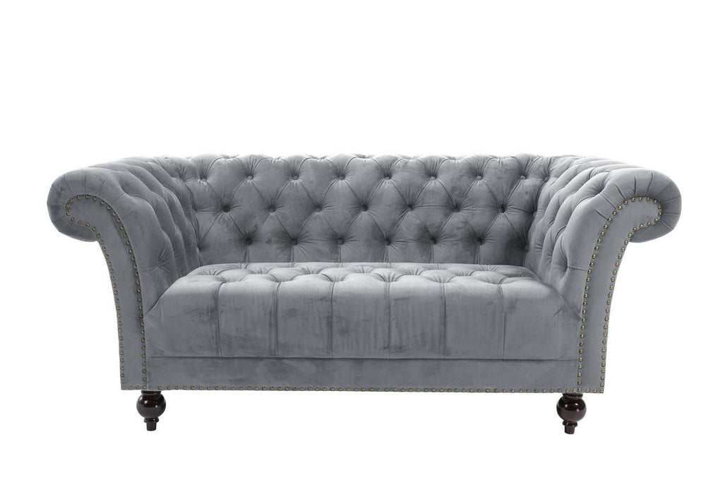 Oakwood Montana Plush Velvet Grey 3 Seater Chesterfield  Sofa
