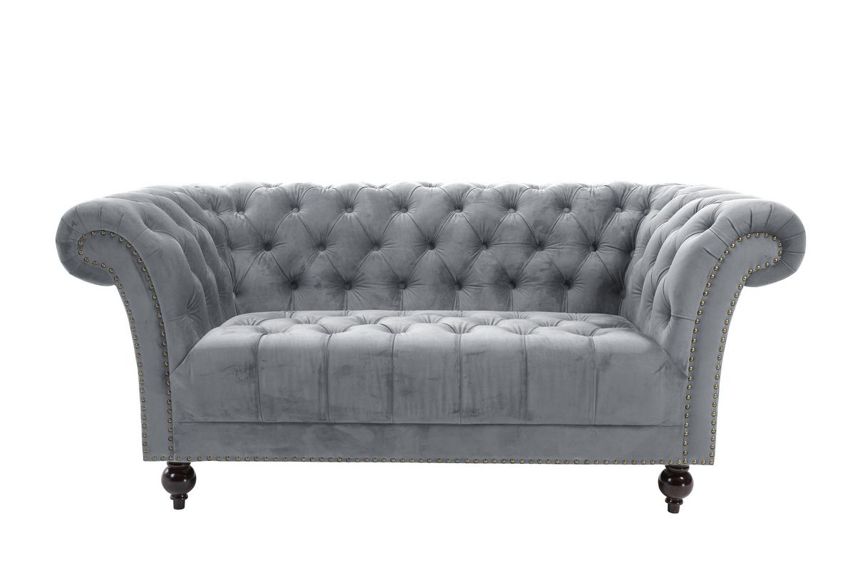 Oakwood Montana Plush Velvet Grey 3 Seater Chesterfield  Sofa