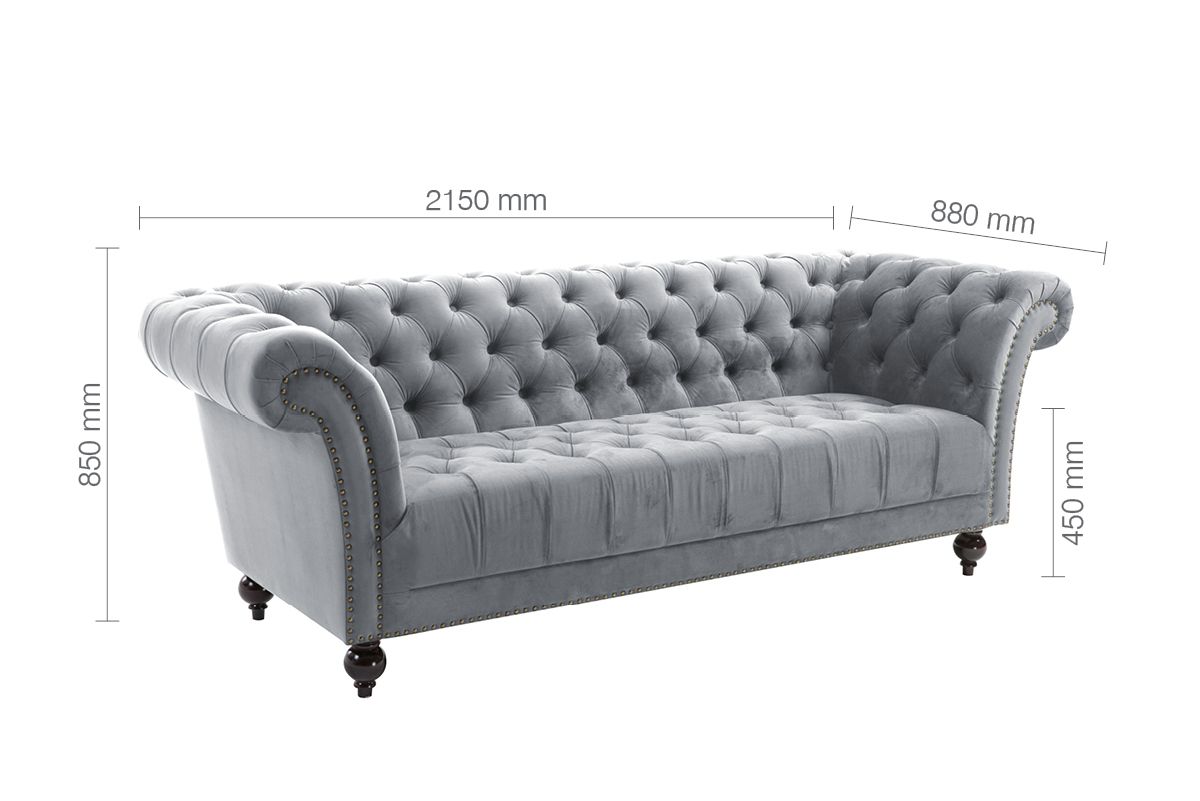Oakwood Montana Plush Velvet Grey 3 Seater Chesterfield  Sofa