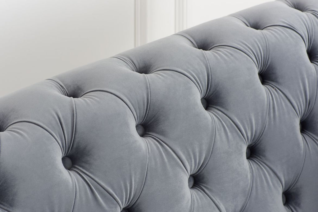 Oakwood Montana Plush Velvet Grey 3 Seater Chesterfield  Sofa