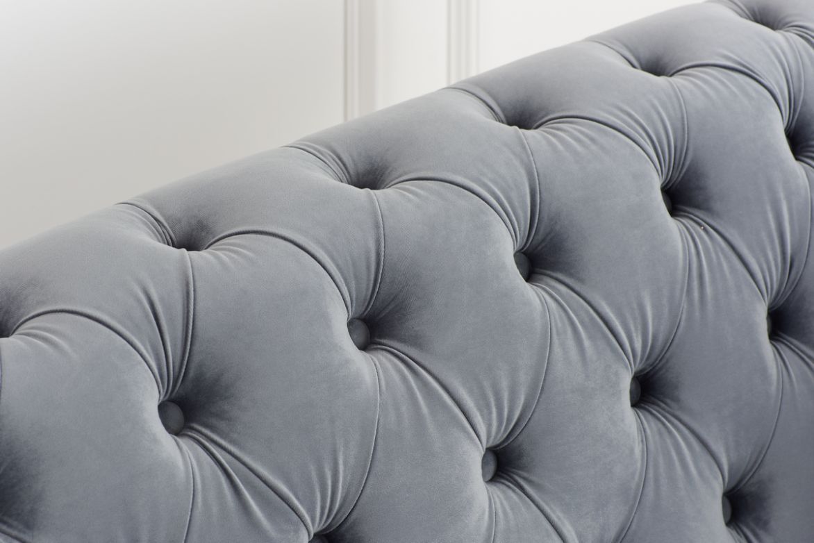 Oakwood Montana Plush Velvet Grey 3 Seater Chesterfield  Sofa