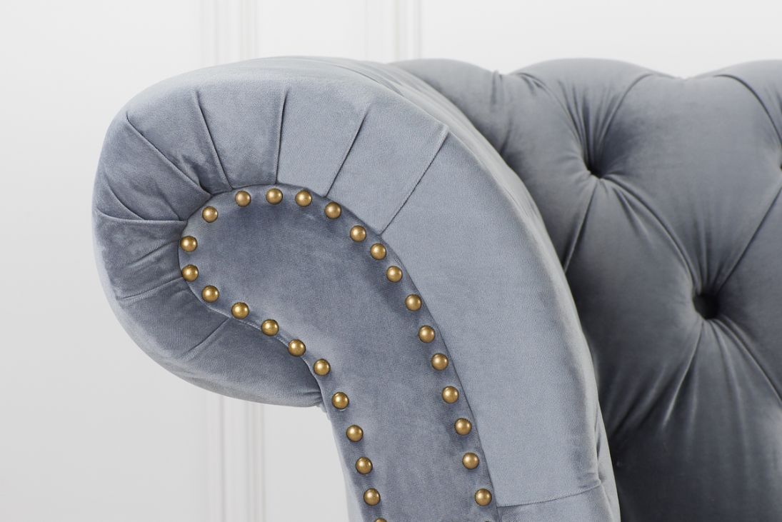 Oakwood Montana Plush Velvet Grey 3 Seater Chesterfield  Sofa