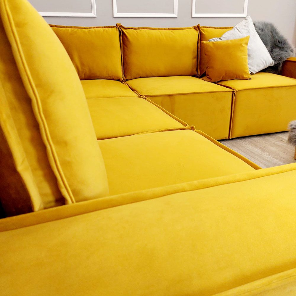 Oakwood Claridge Plush Velvet Fabric Upholstered Corner Sofa