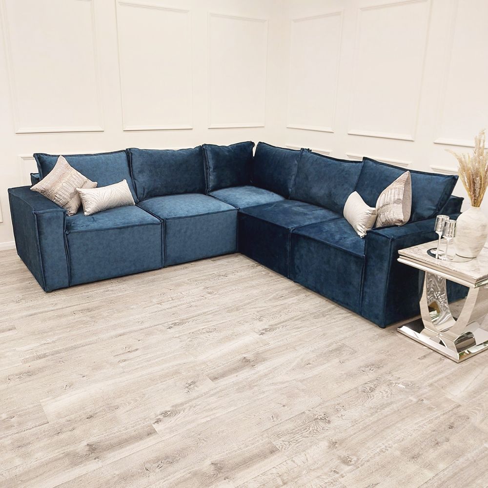 Oakwood Claridge Plush Velvet Fabric Upholstered Corner Sofa