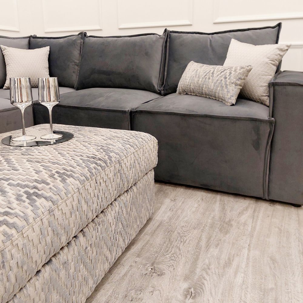 Oakwood Claridge Plush Velvet Fabric Upholstered Corner Sofa