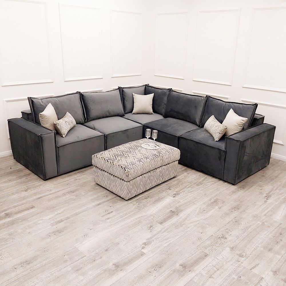 Oakwood Claridge Plush Velvet Fabric Upholstered Corner Sofa