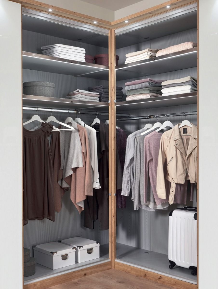 Oakwood Wiemann Monaco Corner Wardrobe With Glass Front Bi-Folding Doors