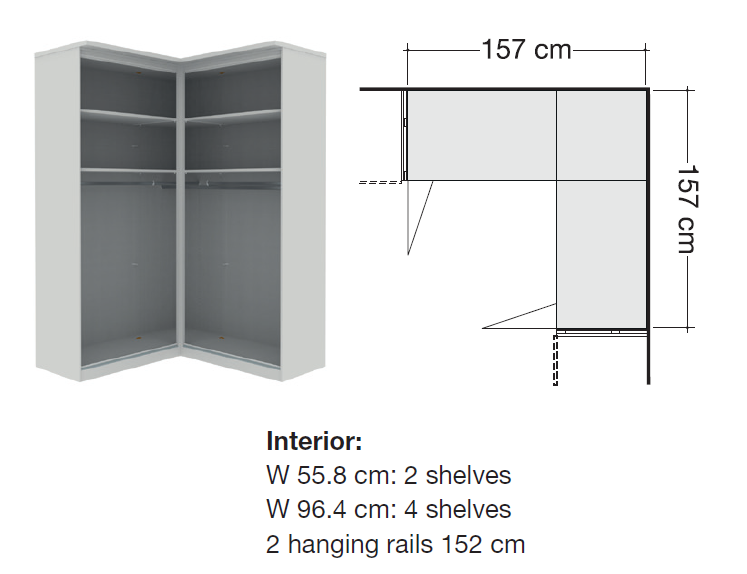 Oakwood Wiemann Monaco Corner Wardrobe With Glass Front Bi-Folding Doors