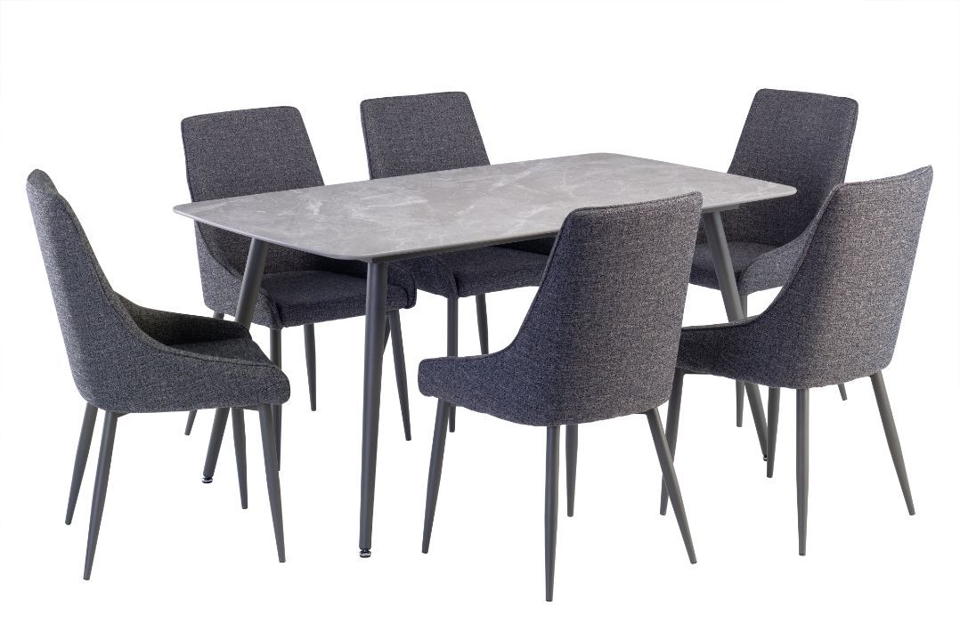 Oakwood Covella Grey Sintered Stone 1.6m Dining Table With Zimini Dining Chairs