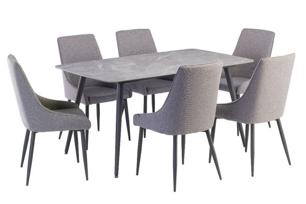 Oakwood Covella Grey Sintered Stone 1.6m Dining Table With Zimini Dining Chairs