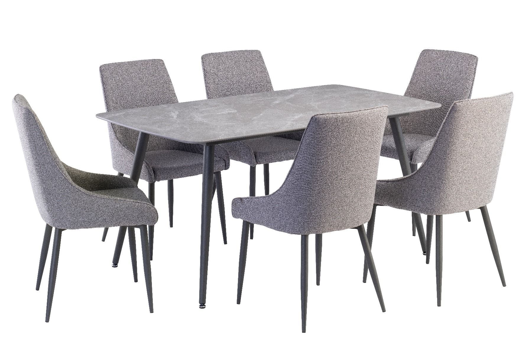 Oakwood Covella Grey Sintered Stone 1.6m Dining Table With Zimini Dining Chairs