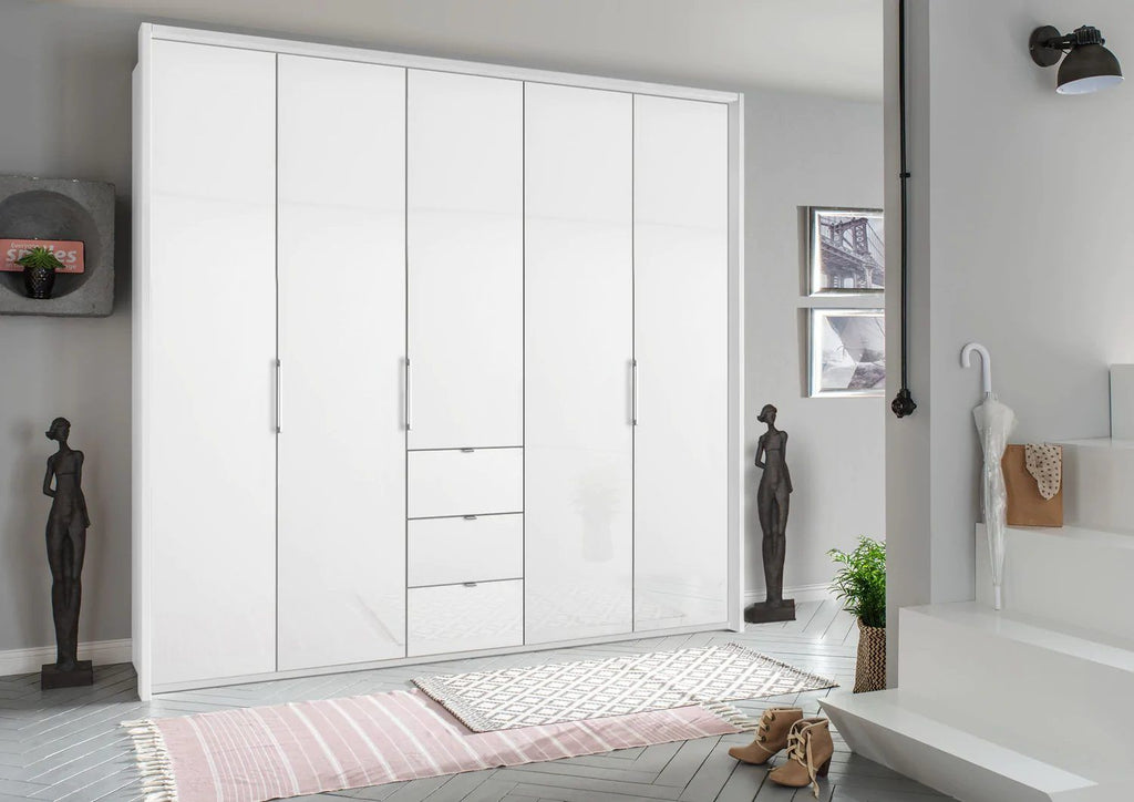 Oakwood Rauch Erimo Style 1 White Glass Bi-folding 5 doors Combi Wardrobe W254CM