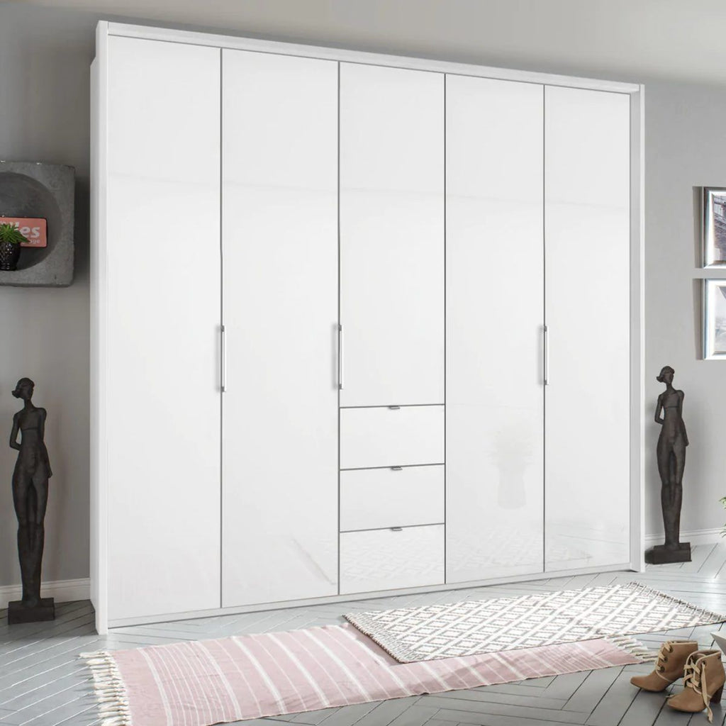 Oakwood Rauch Erimo Style 1 White Glass Bi-folding 5 doors Combi Wardrobe W254CM