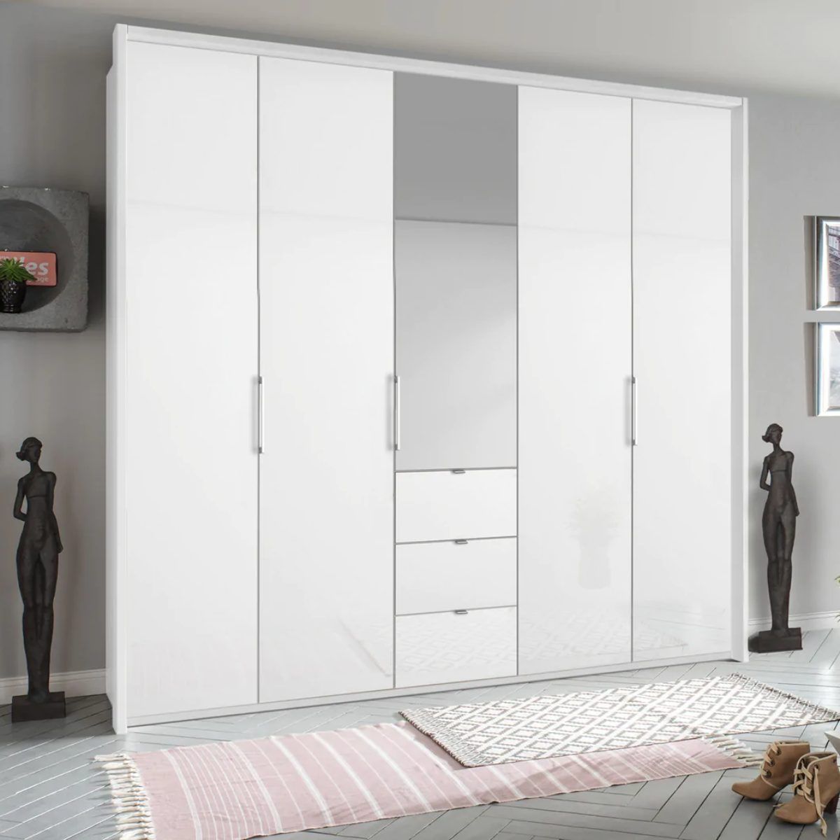 Oakwood Rauch Erimo Style 1 White Glass Bi-folding 5 doors Combi Wardrobe W254CM