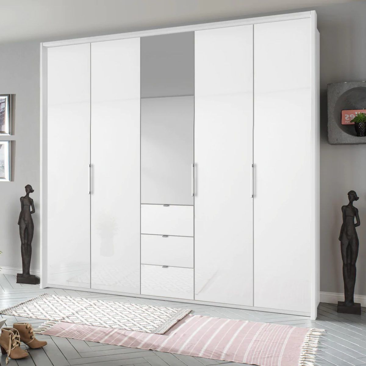 Oakwood Rauch Erimo Style 1 White Glass Bi-folding 5 doors Combi Wardrobe W254CM