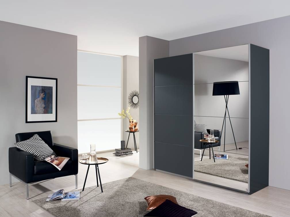 Oakwood Rauch Subito Metallic Grey & Mirror 2  Door Sliding Wardrobe