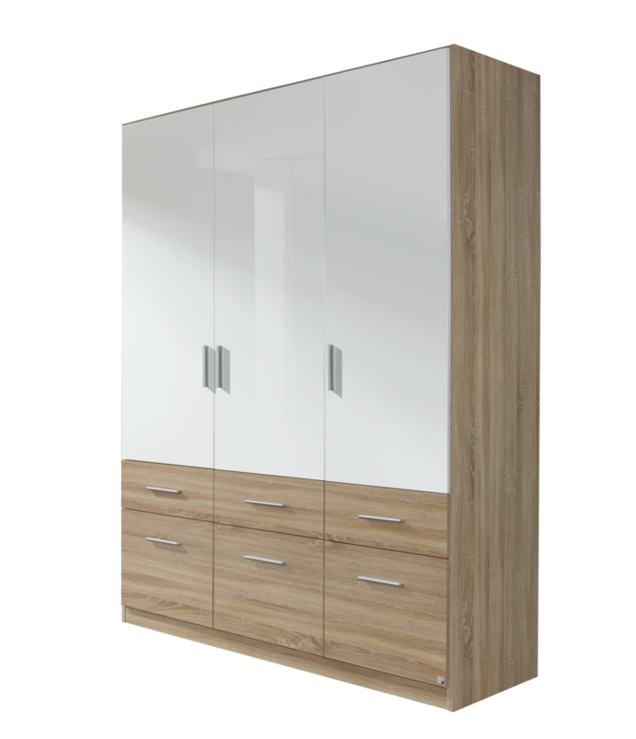 Oakwood Rauch Celle Extra High Gloss 3 Door Hinged Combi Wardrobe