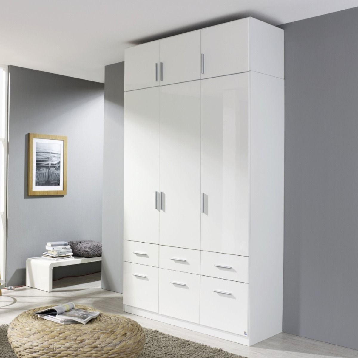 Oakwood Rauch Celle 3 Door 6 Drawer Hinged Door Combi Wardrobe With Top Unit